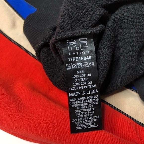 RARE P.E Nation Unisex Blue Red Black Tan Colorblock Crewneck Trendy Sweater - Picture 10 of 13